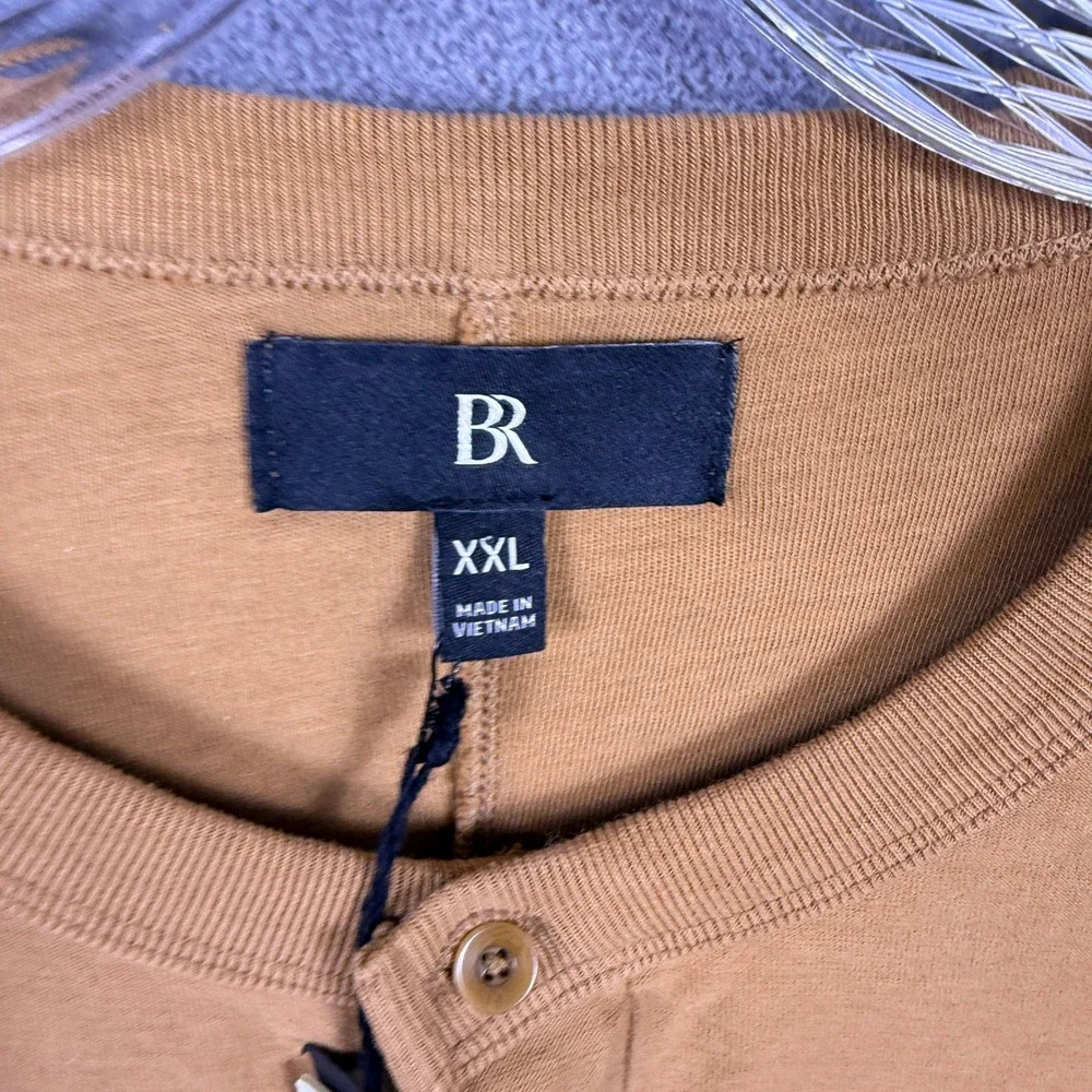 Banana Republic Henley Shirt Mens XXL Brown Short Sleeve Garment Dyed Casual Tee